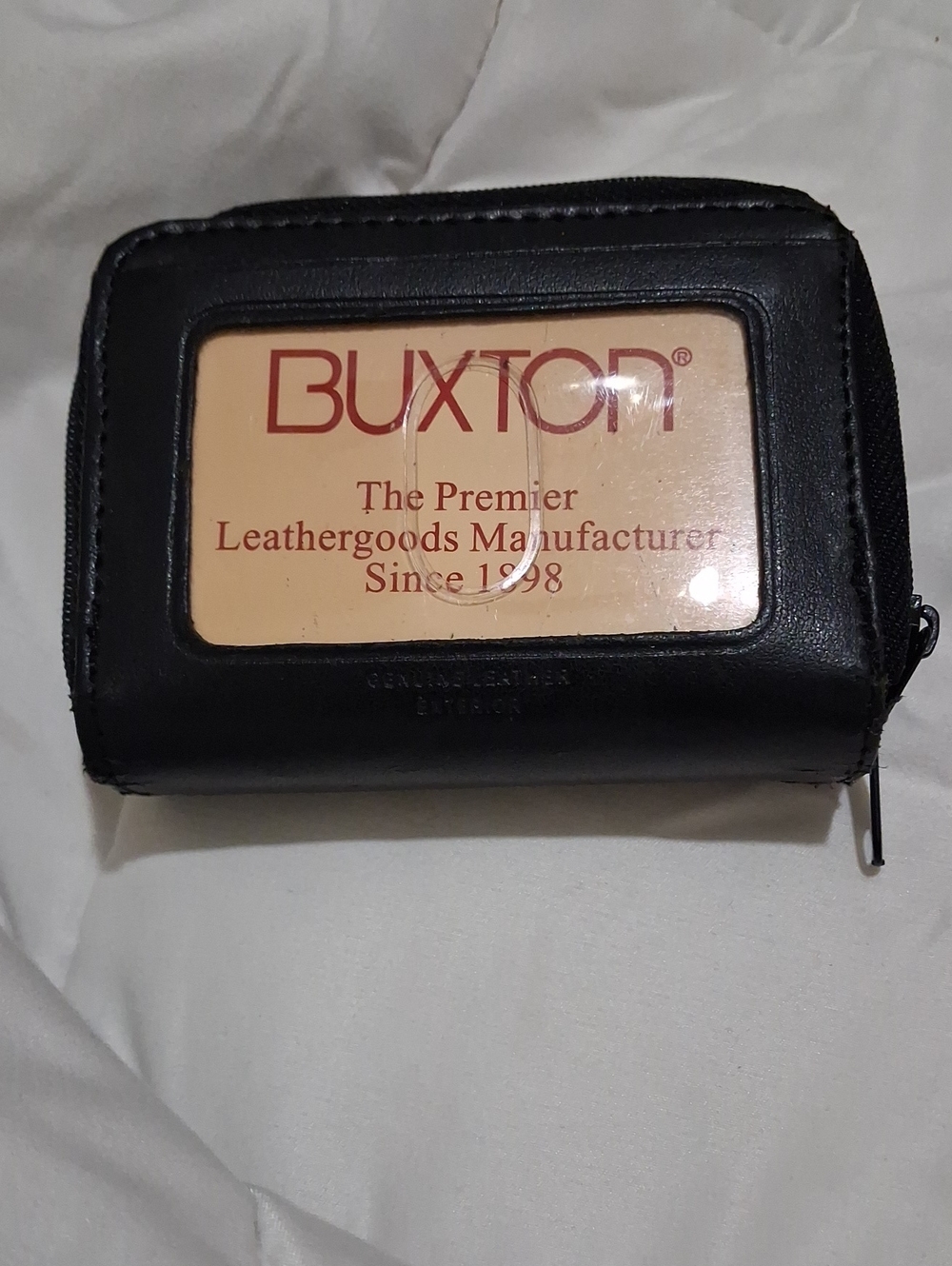 Buxton Black Leather Zip Wallet with ID Window